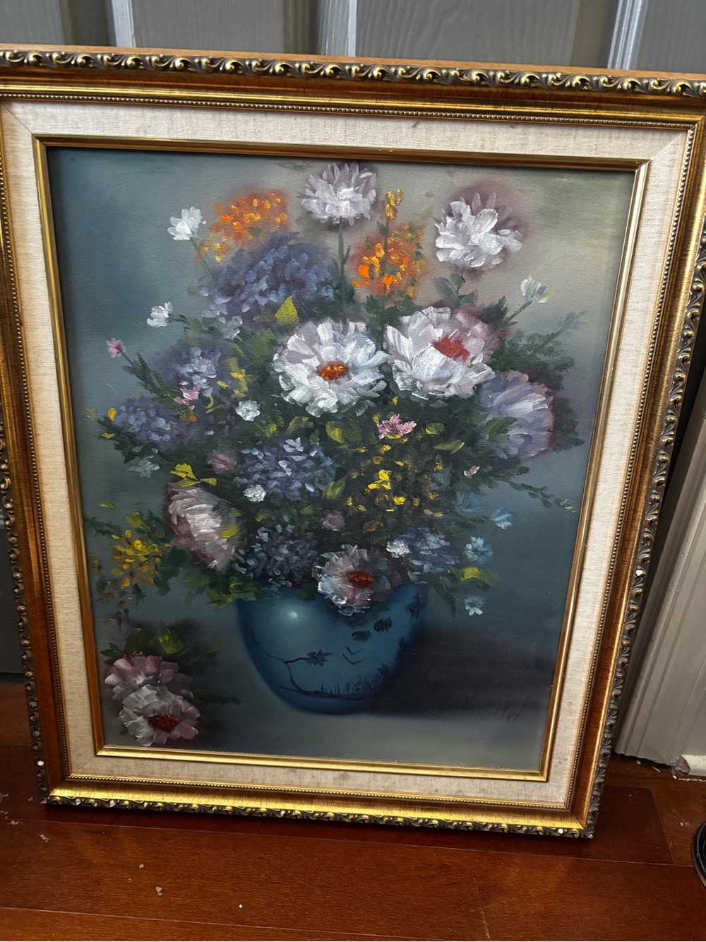 Vintage Mid-Century Floral Oil Painting – Palm Beach Gallery Provenance
